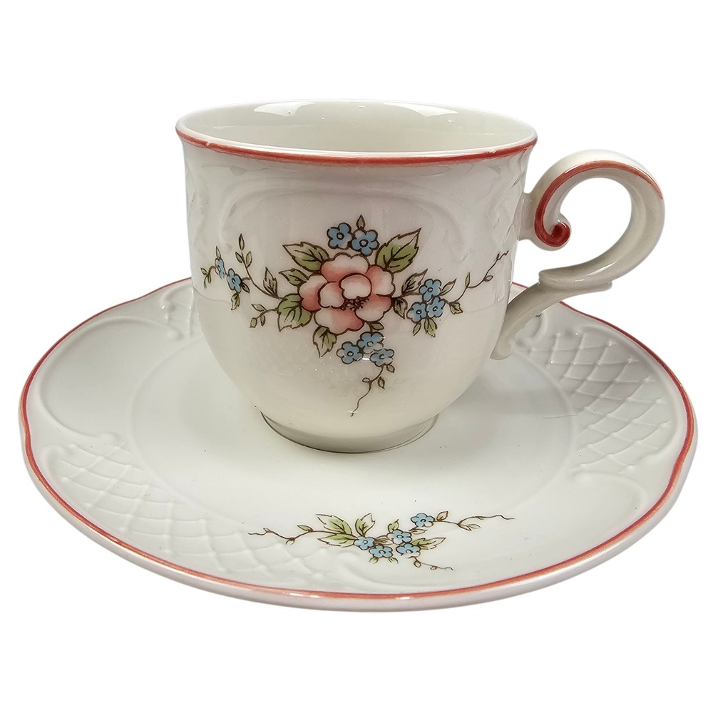 Villeroy &Boch Danbury Mint Floral Lattice Teacup and Saucer Set Made in Germany